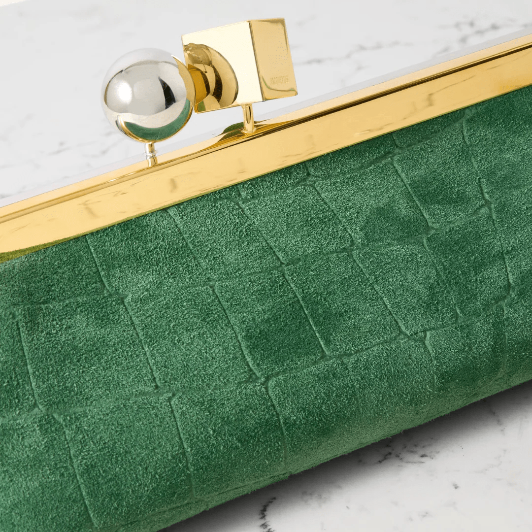 Jacquemus Le Salon Clutch aus Wildleder mit Krokodileffekt